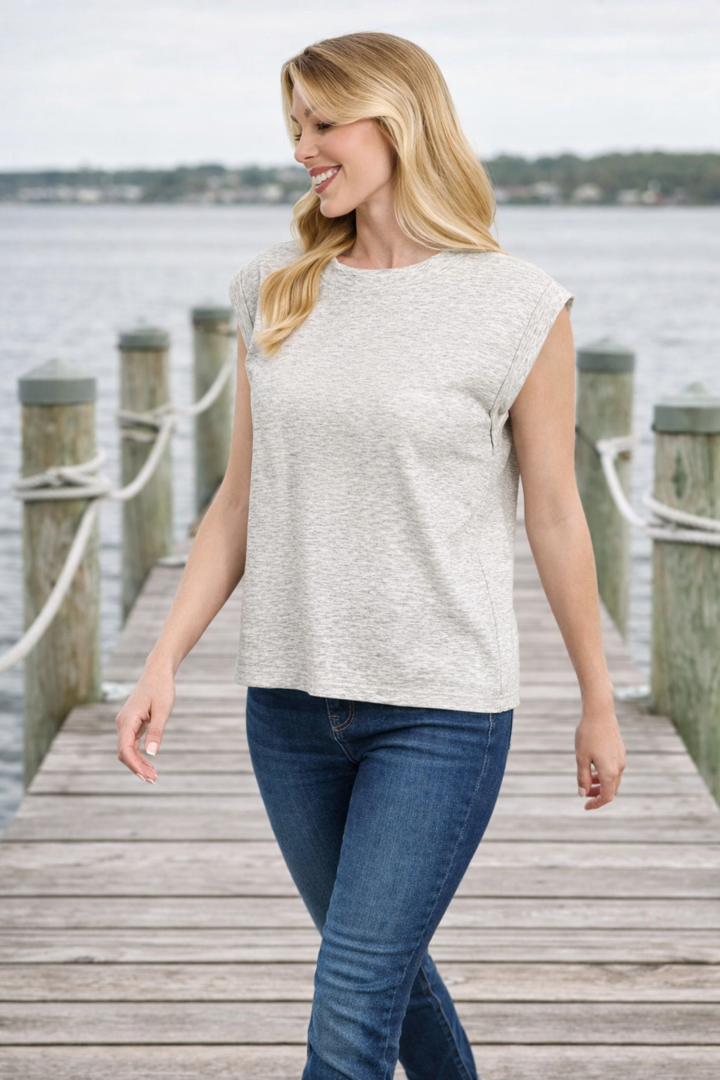 Scuba Round Neck Cap Sleeve Top