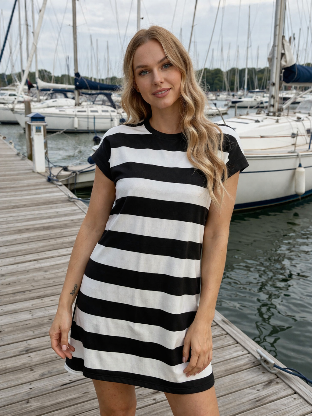 Sail Away Striped Round Neck Cap Sleeve Mini Dress