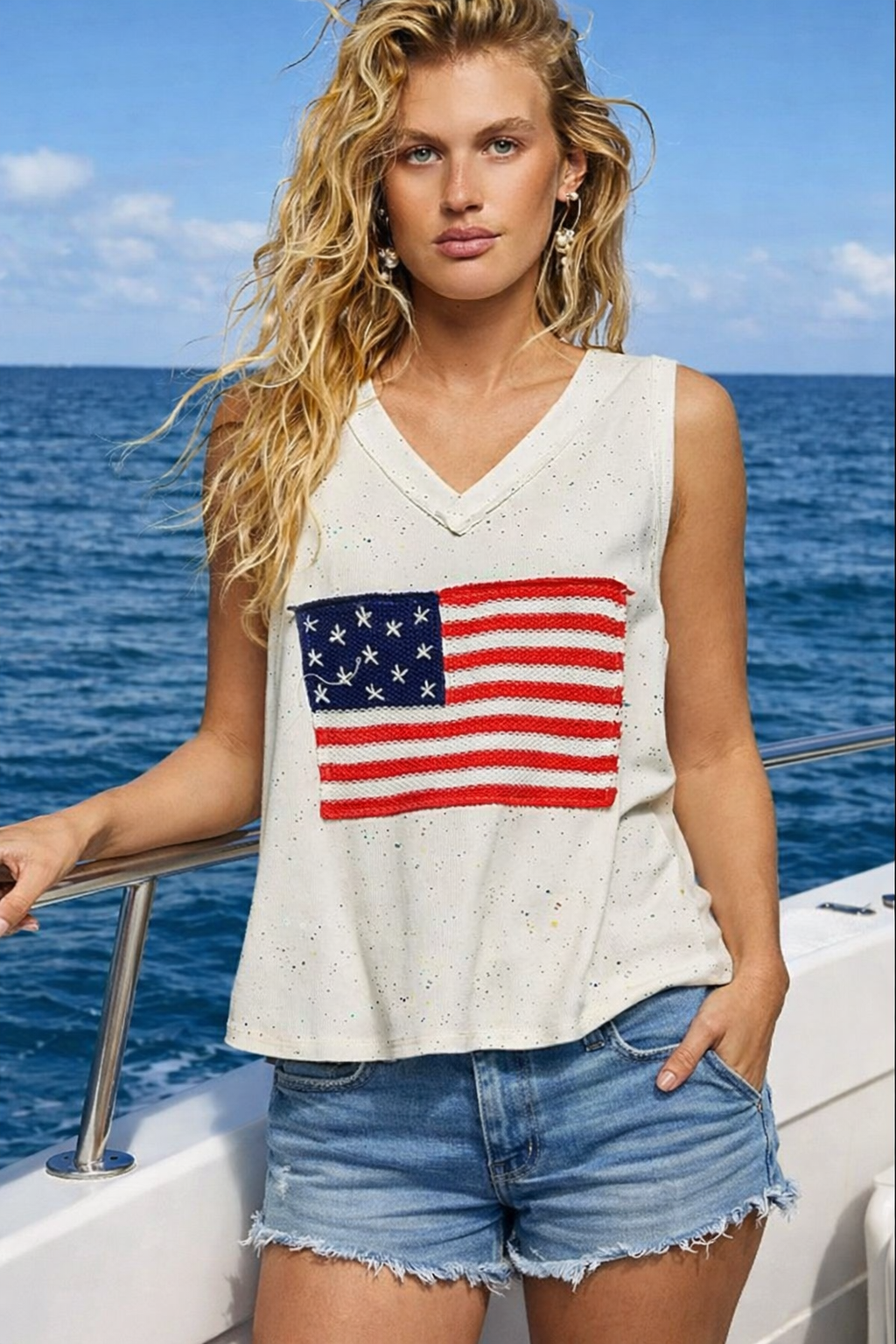 USA Ribbed Tank with American Flag